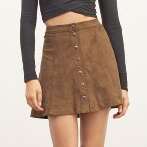 Abercrombie & Fitch Brown Skater Skirt Mini A Line Faux Suede Leather Size M NWT
